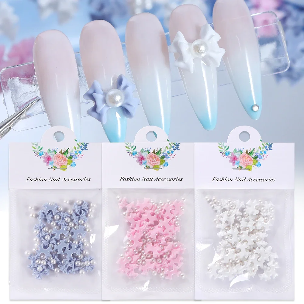 Kawaii 3D Bow Nail Art Charms, Mixed Pérolas de Imitação, Jóias de Resina, Acessórios para Decoração de Unhas