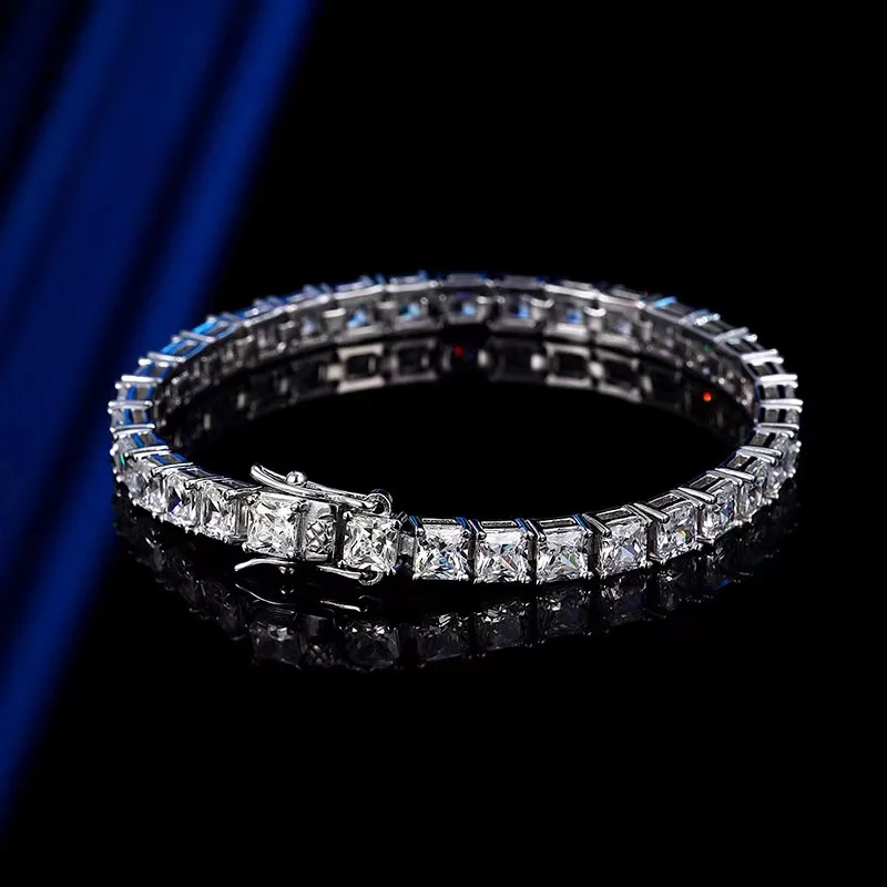 

Trendy S925 Silver 4mm Princess Square High Carbon Diamond Tennis Bracelet for Women Plated White Gold Bling Bangle Bracelets