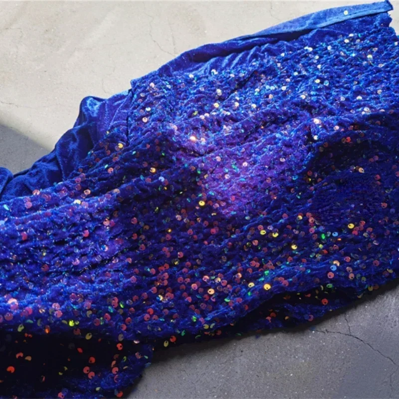 Sequin Blue Fabric Design for Diy Sewing Wedding Decoration Stage Background Clothing Formal Dress Tablecloth Fabrics