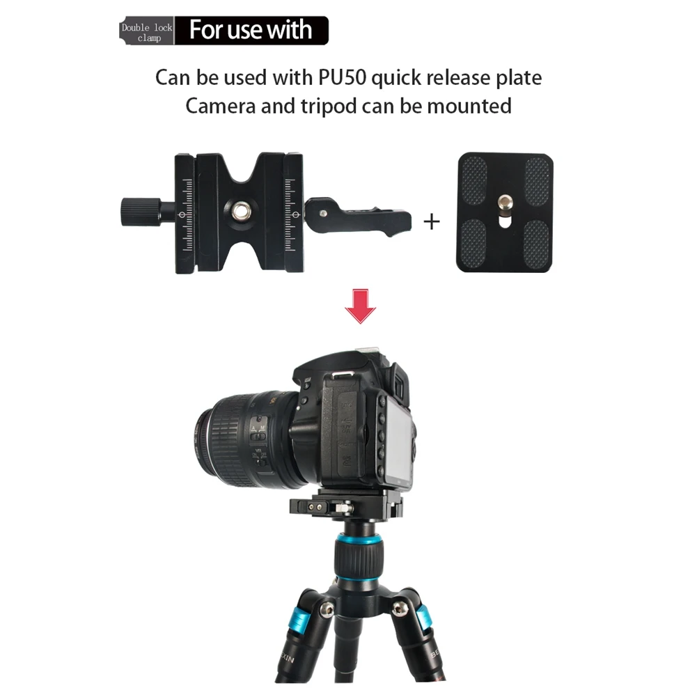 A74U Double Lock Mounting Plate Clamp Quick Release Plate Clamp Adjustable Knob Adapter for Arca Swiss Tripod Ball Head QJ-06