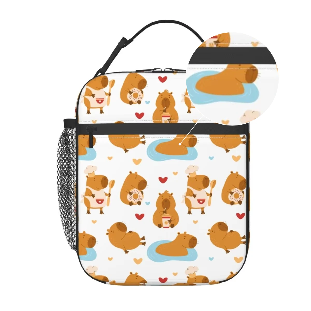 Insulated Lunch Box Cute Capybara Cook Merch Kawaii Capybaras Donut Lunch Container Causal Cooler Thermal Bento Box For Outdoor