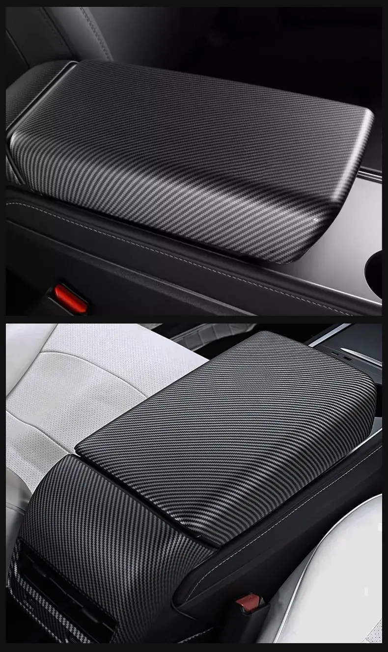 Suitable for the Armrest Box Protective Cover Used in the Updated Tesla Model 3/Y, Carbon Fiber Pattern Modification Accessories