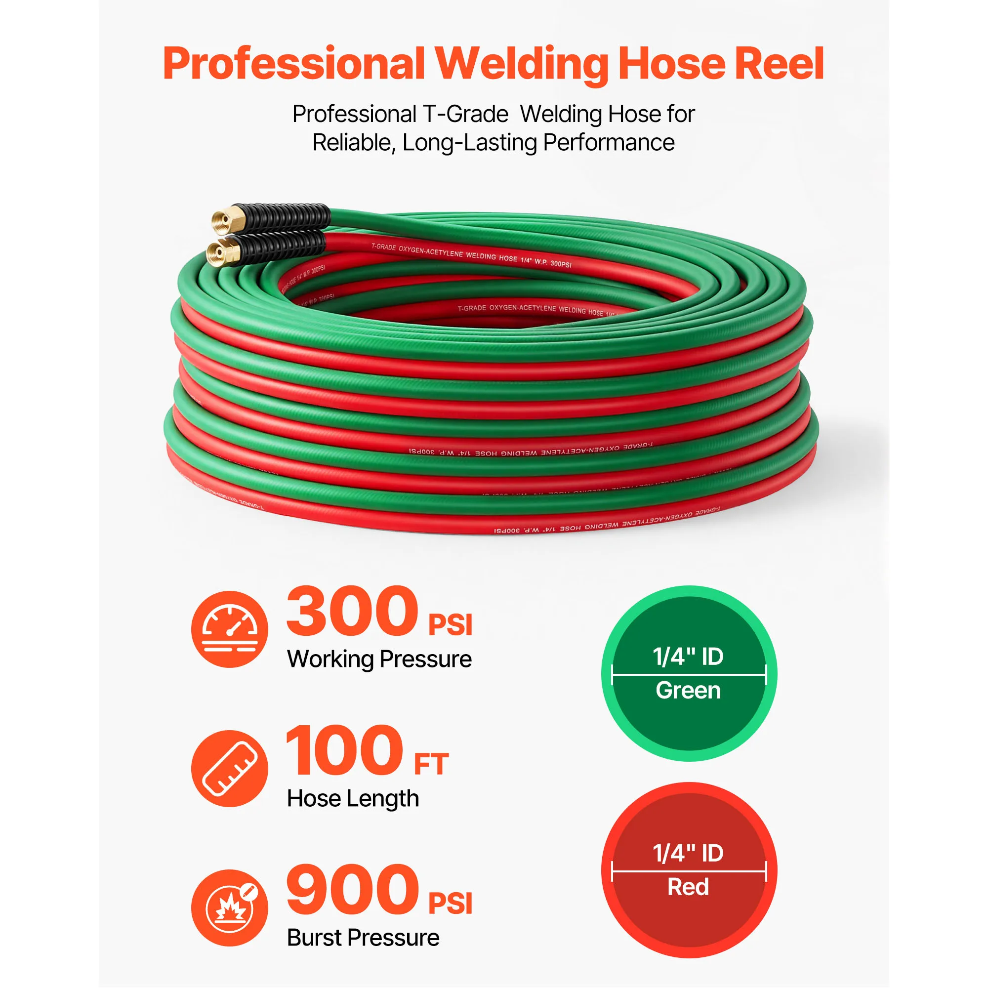 SucceBuy Retractable Welding Hose Reel Hand Crank Manual Rewind Hose Reel with 1/4Inch x 100FT Twin Oxygen Acetylene Rubber Hose