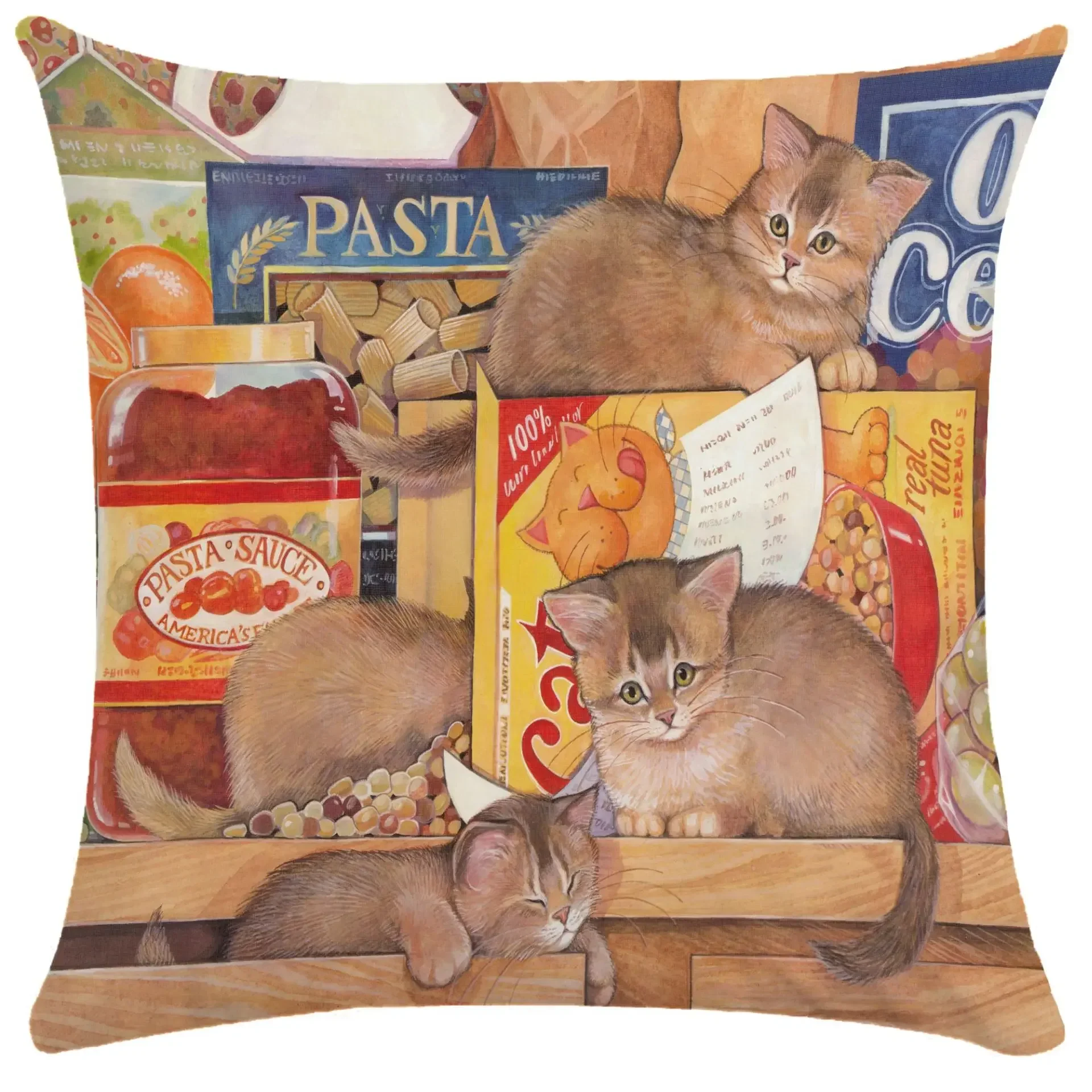 Cute Kitten Pillowcase Funny Cat Painting Throw  for Bed Sofa Living Room  Cushion Cover  Pillow Covers Decorative