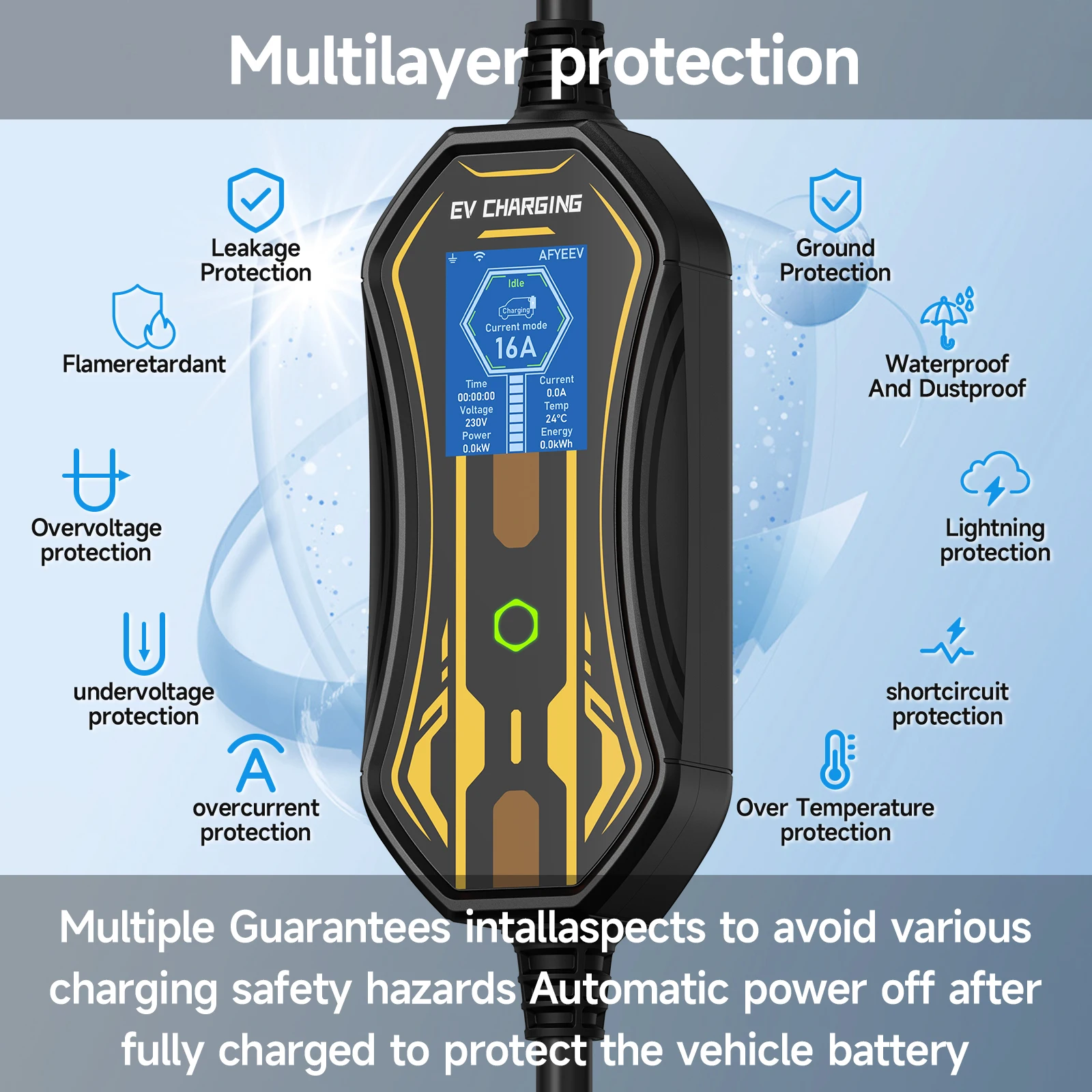 

JNTAFEV Портативное зарядное устройство для электромобилей Type2/GBT EVSE 16A 3 фазы 11 кВт Автомобильная зарядная станция Зарядное устройство WIFI Управление через приложение для электромобиля