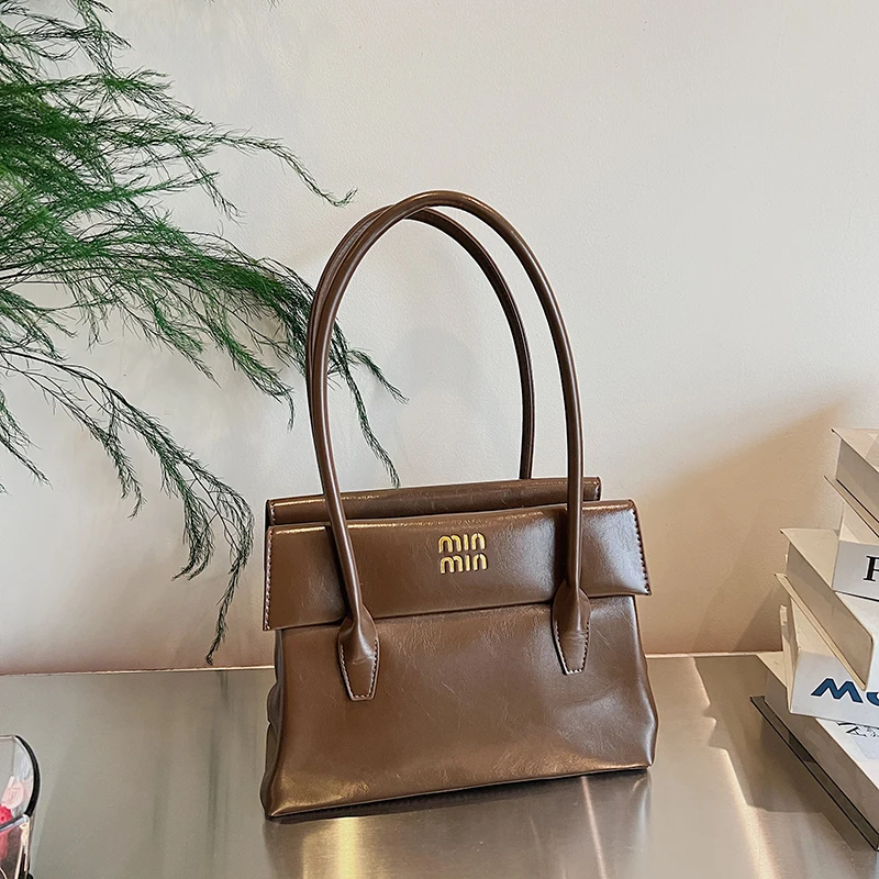 

Роскошная сумка-мессенджер с буквенным логотипом, большая вместительная сумка-шопер, элегантная кожаная классическая однотонная сумка