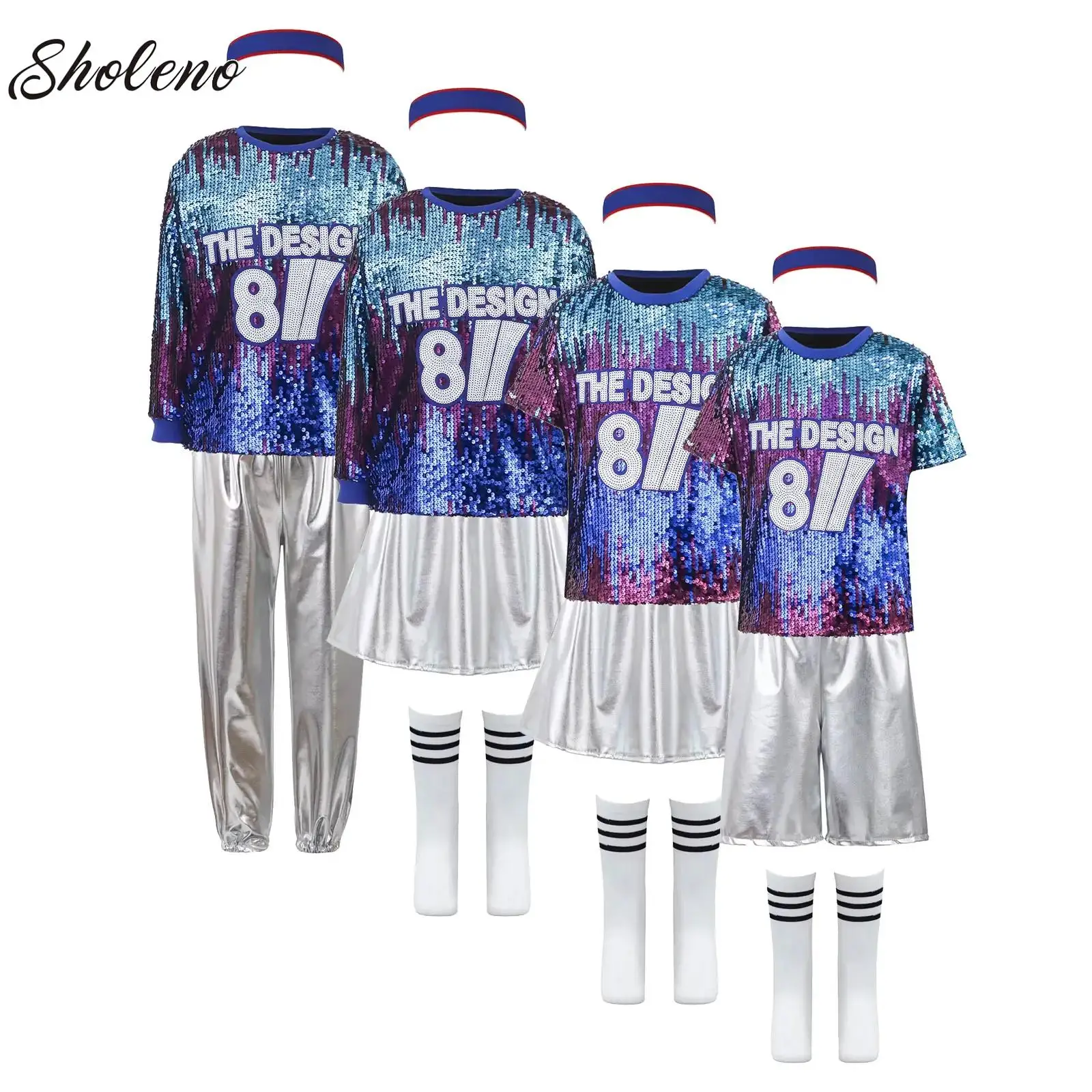 

Jazz Street Dance Costume Boys Girls Hip-hop Sequined T-shirts Pants Set Fashion Drum Stage Performance Runway Show Clothing