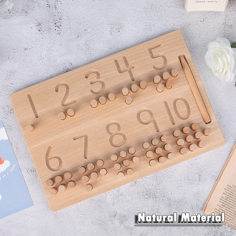 Puzzle Número de madeira para crianças, classificação Montessori brinquedos, 1-10 Digit Tracing Board, placa de prática logarítmica, contando brinquedos de matemática