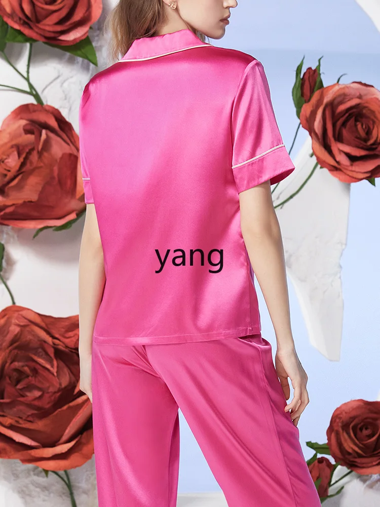 LMM spring and summer new mulberry silk thin pajamas set women's short-sleeved trousers loungewear