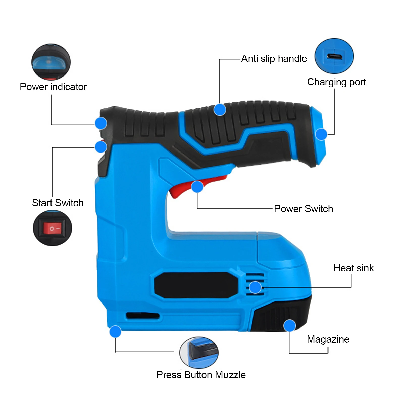 Nail Gun USB Rechargeable Wireless Nail Gun Portable Straight / Square Nail Home Small Portable Wireless Nail Gun Woodworking