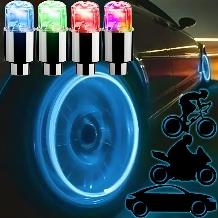 Bicycle Tire Valve Cap LED Lights - Colorful Flash Lamps for Car Motorcycle Bike Wheel Accessories