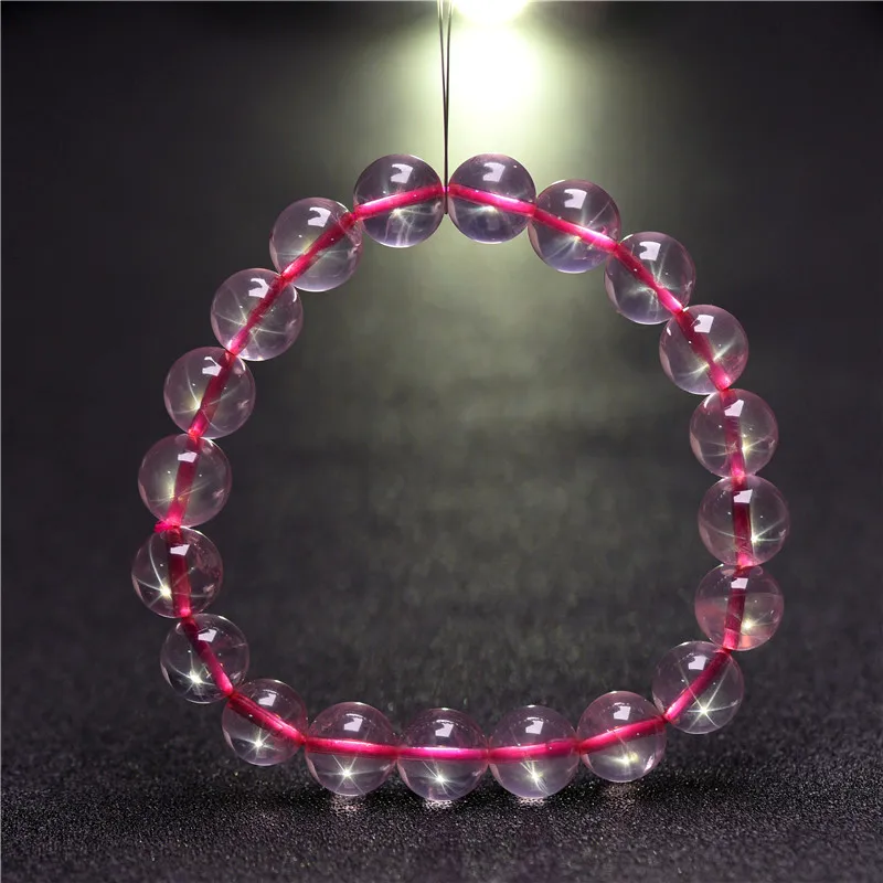 Natural Pink Rose Quartz Clear Round Beads Bracelet Woman Men Star Light Mozambique Crystal 10mm 9mm 8mm 7mm AAAAA