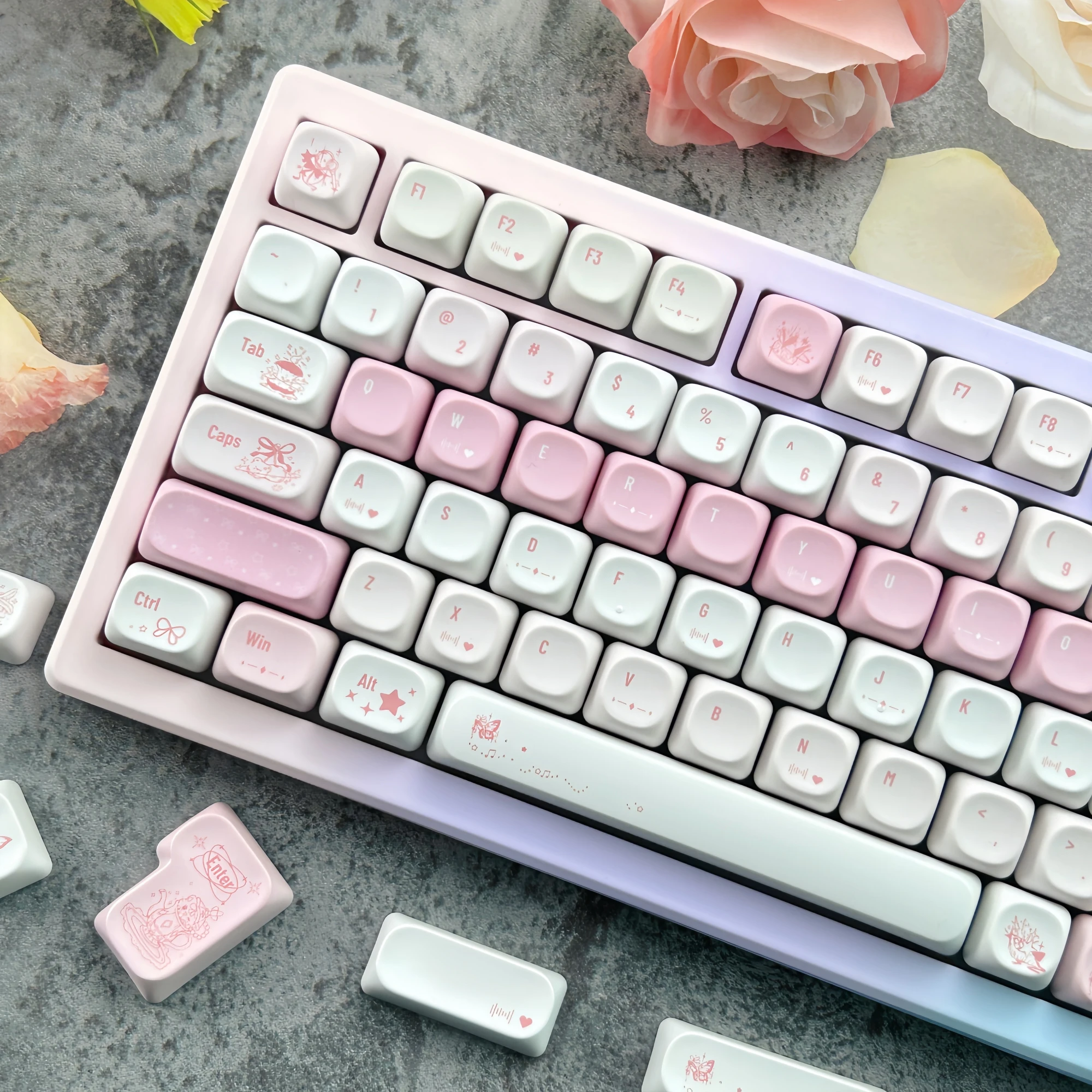 MAIMOOO Nyaa Pink White Gradient Keycaps MOA Profile Gentle Fairy Tale Style Keyboard Caps PBT Custom Korean/Russian/Thai Keycap