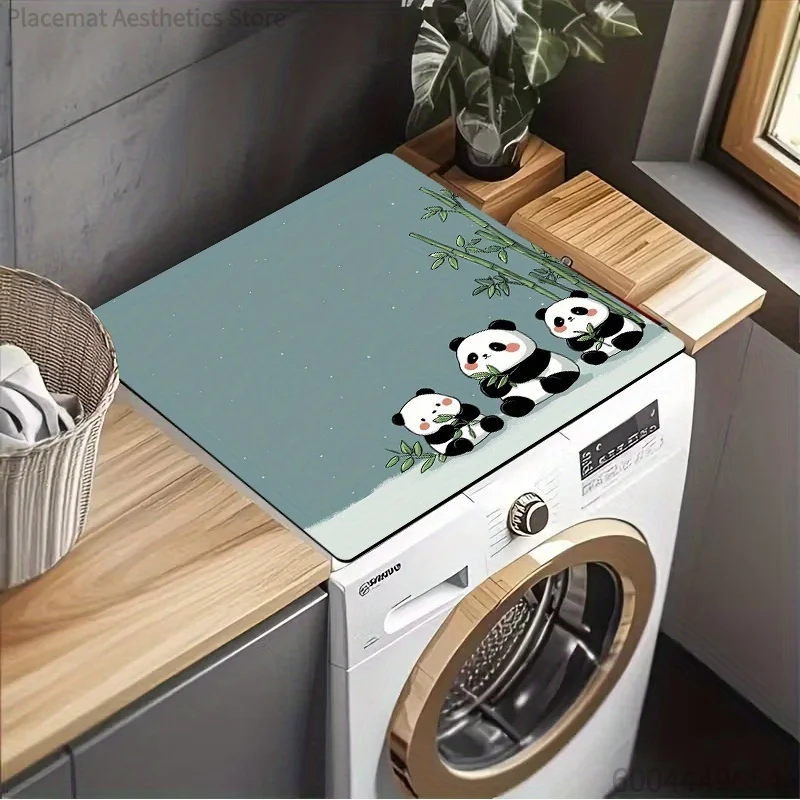 2D Flachbedruckte Schutzmatte FüR Waschmaschinen, Mit Lustigen Pandas Unter Bambus, Aus 100 % Polyester, Ideal FüR L