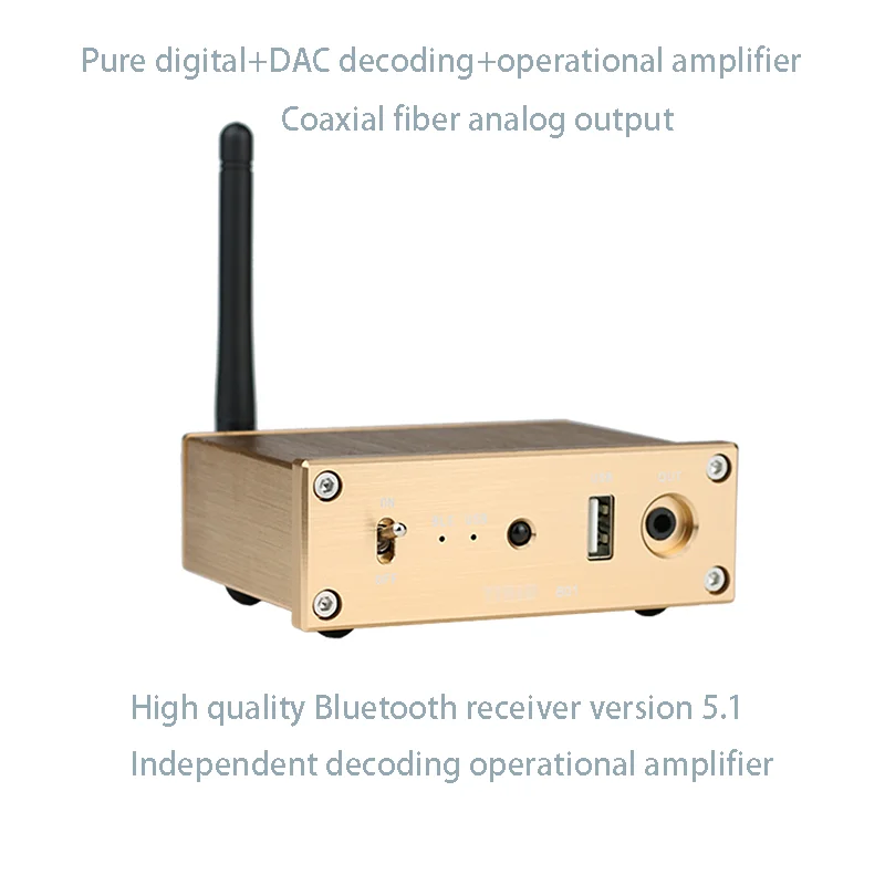 

Entry level lossless Bluetooth 5.1 receiver DAC decoding LDAC coaxial fiber USB power amplifier audio