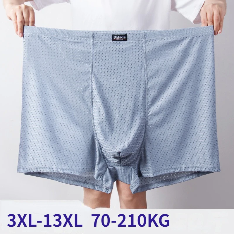 

Plus Big Size Men Underwear Boxer Shorts Ice Silk Breathable Mesh Hole Underpant Oversized loose Panties 13XL 12XL 11XL 10XL 9XL