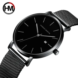 Men's Watch Hannah Martin Brand Fashion Stainless Steel Date Function Luxury Classic Ultra-thin Minimalist Men Quartz Wristwatch