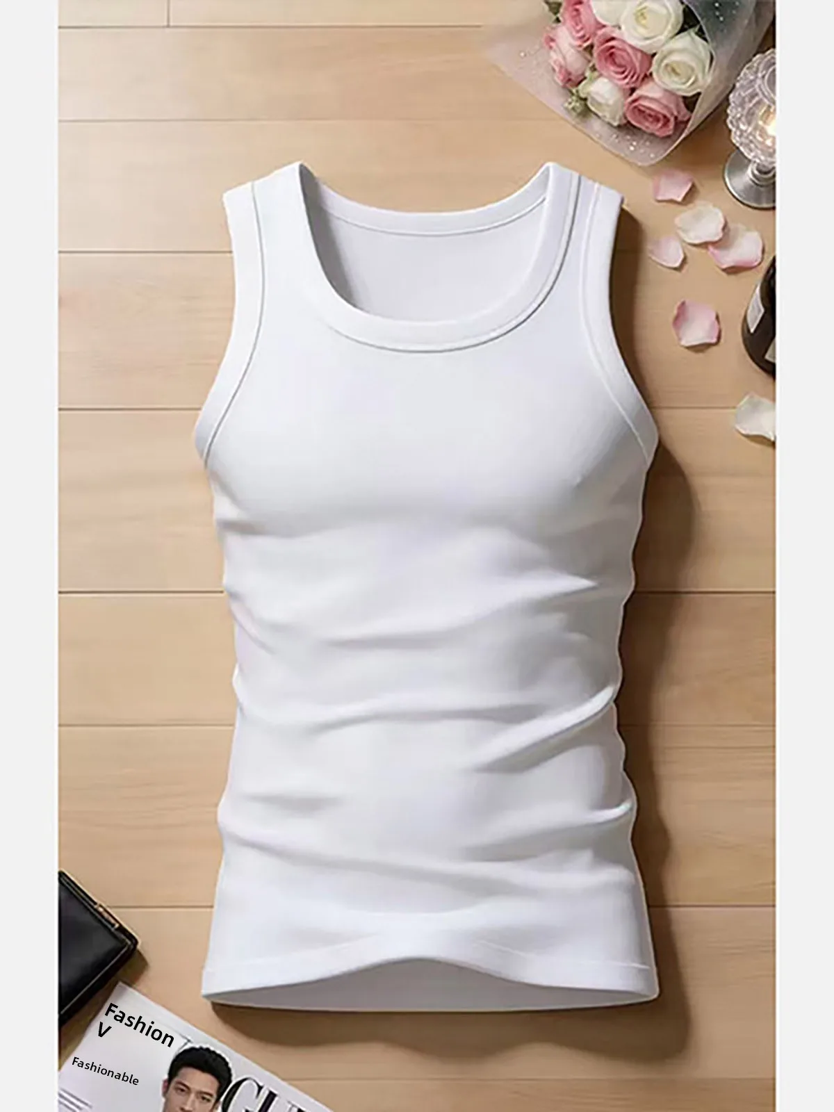 White Ice Silk Men's Tank Top Breathable Slim Fit Sporty Sleeveless T-Shirt Underwear Shoulder Pad Vest Summer Casual Wear