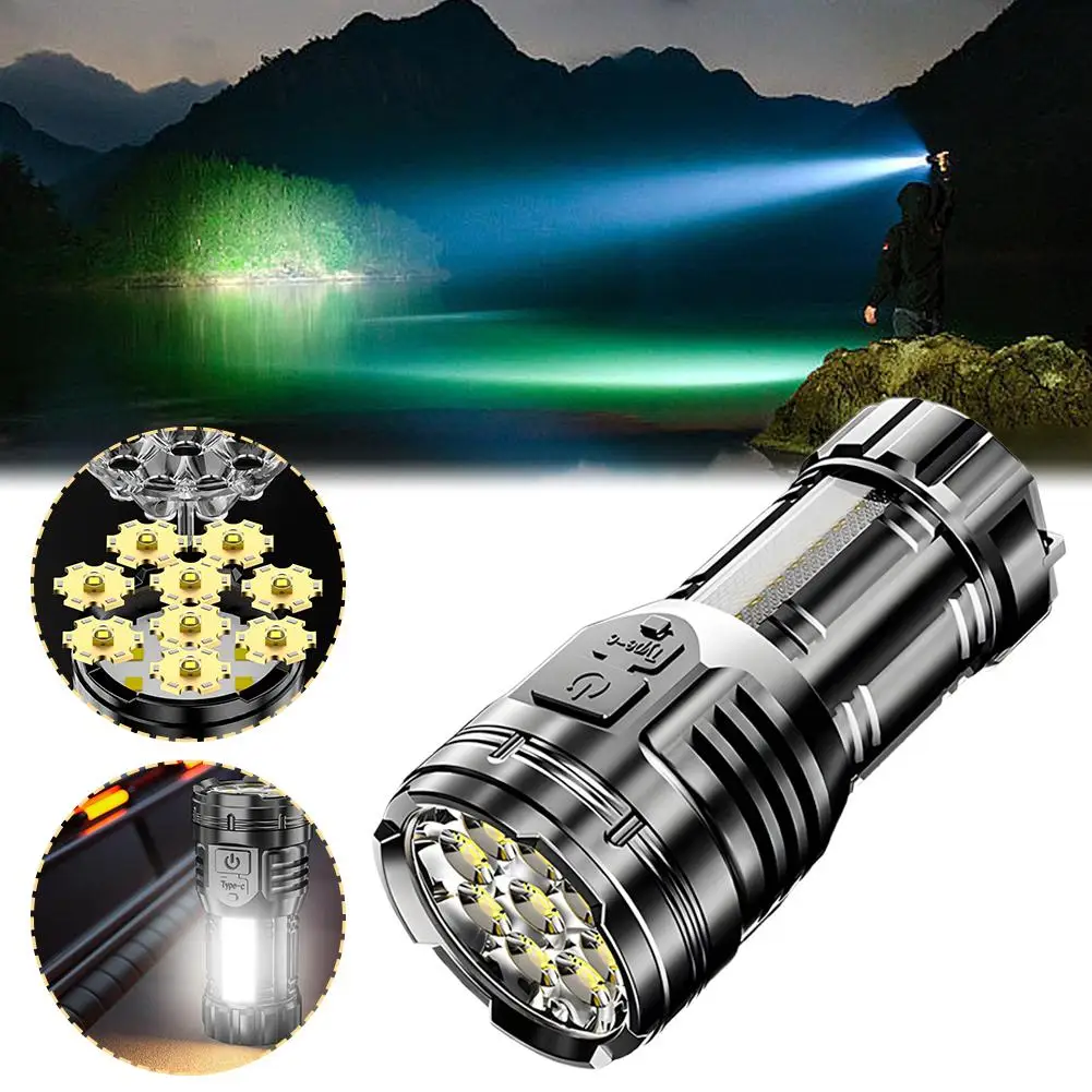 New Explosive Nine Core Strong Light Flashlight Outdoor Portable Thumb Rechargeable Waterproof Flashlight Suitable For Expl Q1F1
