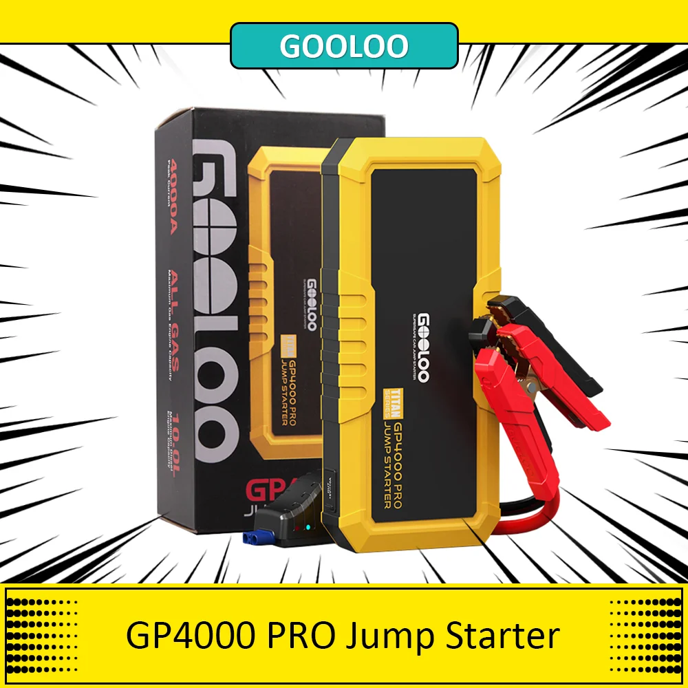 GOOLOO GP4000 PRO Jump Starter, 26800mAh Power Bank High Capacity, 4000A Peak, 15V 10A DC Output, 1W White LED, 10L Diesel