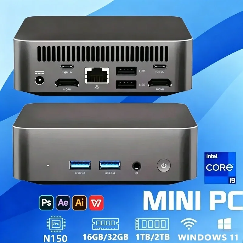 Intel Core N150 Windows 11 Pro Mini Portable Pc Computer 16GB RAM 1/2TB SSD WIFI 6 BT5.2 4K 60Hz HD Gaming Office Study Pc