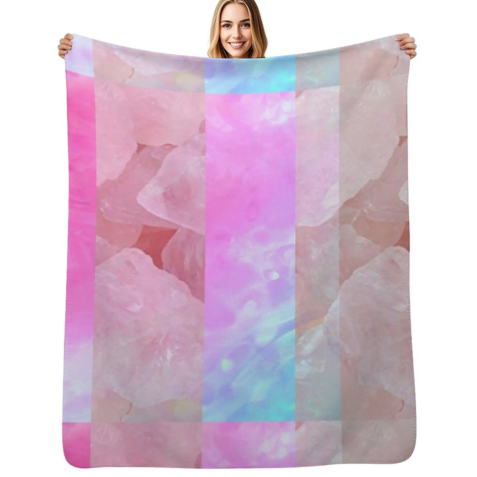 Abstract - Peach Pink Crystals Rocks Stones Quartz Teal Blue Swirling Nature Throw Blanket Soft Beds for sofa Custom Blankets