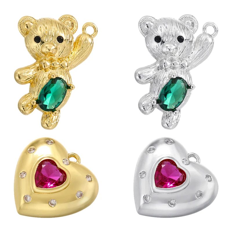ZHUKOU Cute Bear charms for Jewelry Making Heart Cubic zirconia jewelry pendants Jewelry materials supplies wholesale VD1402