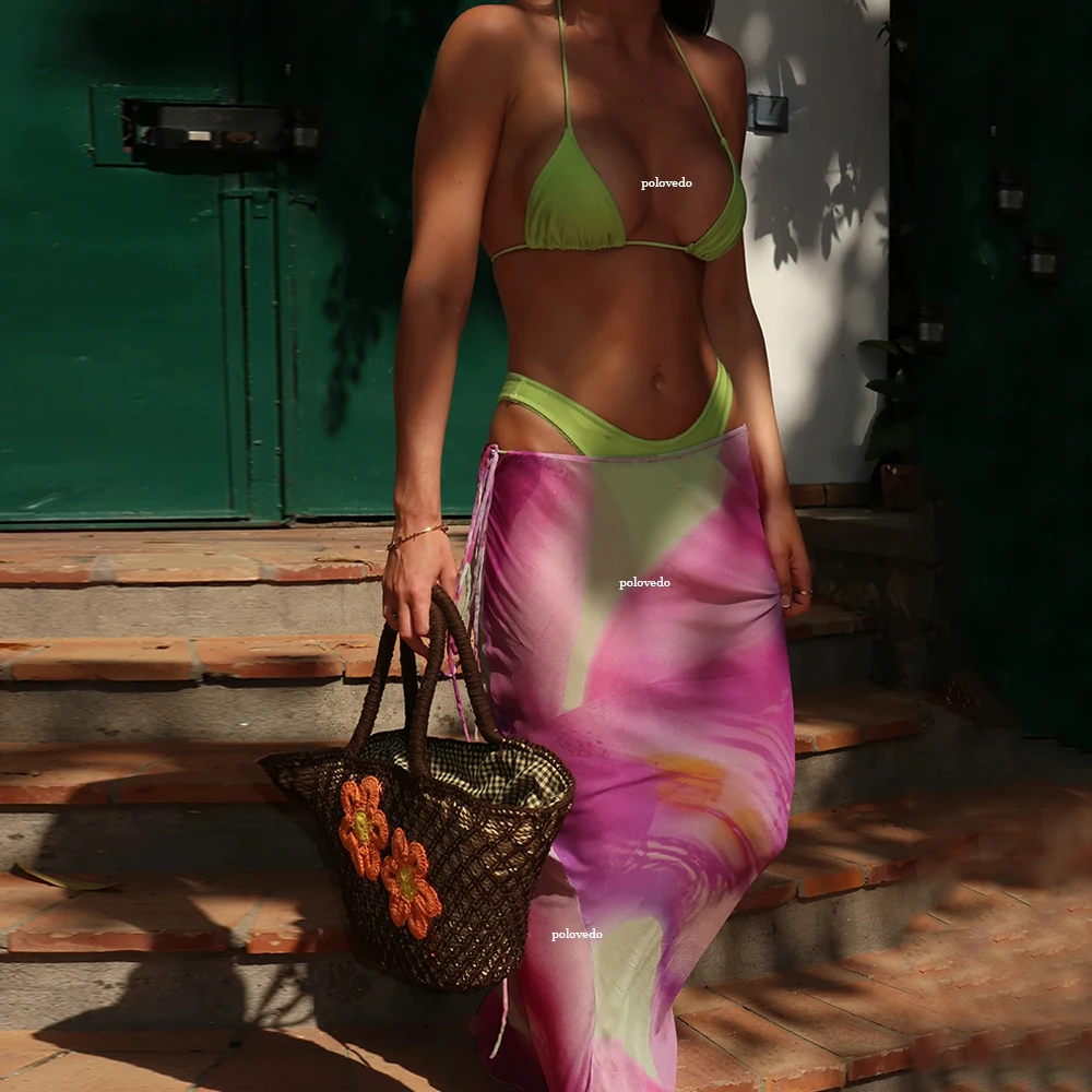 Bikini de 3 piezas 2025, traje de baño Sexy para mujer, traje de baño para mujer, falda larga lisa, conjunto de Bikini para cubrir, traje de baño Biquini