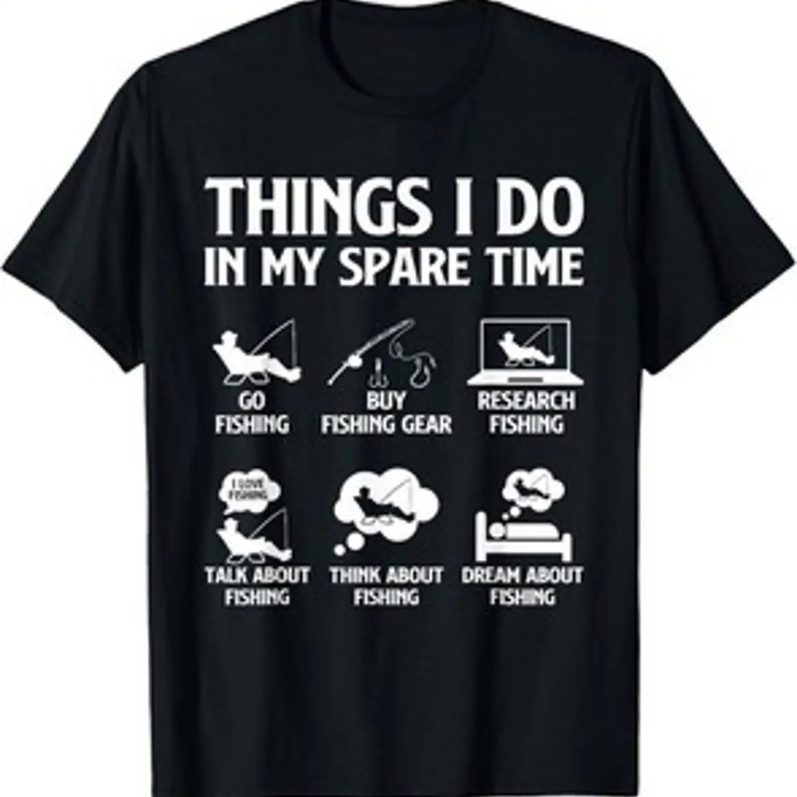 Camiseta de pesca lubina Things I Do in My Spare Time Fishing Boys para homem vintage lavada, ligeiramente elástica, casual