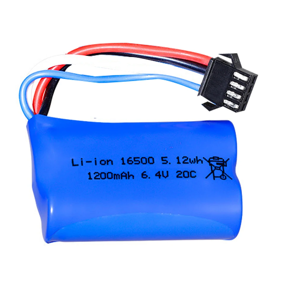 6.4V 1200mah Li-ion Battery 16500 SM-4P Plug with USB charger For Wltoys 18628 18629 18428 18429 1/18 RC Car RC Truck toys parts