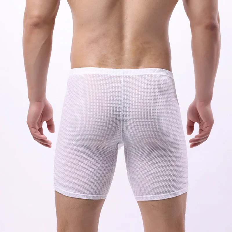 Boxer de sport pour homme, taille européenne, sous-vêtement respirant, sexy, poudres de renflement en U, taille moyenne, caleçon à jambe longue