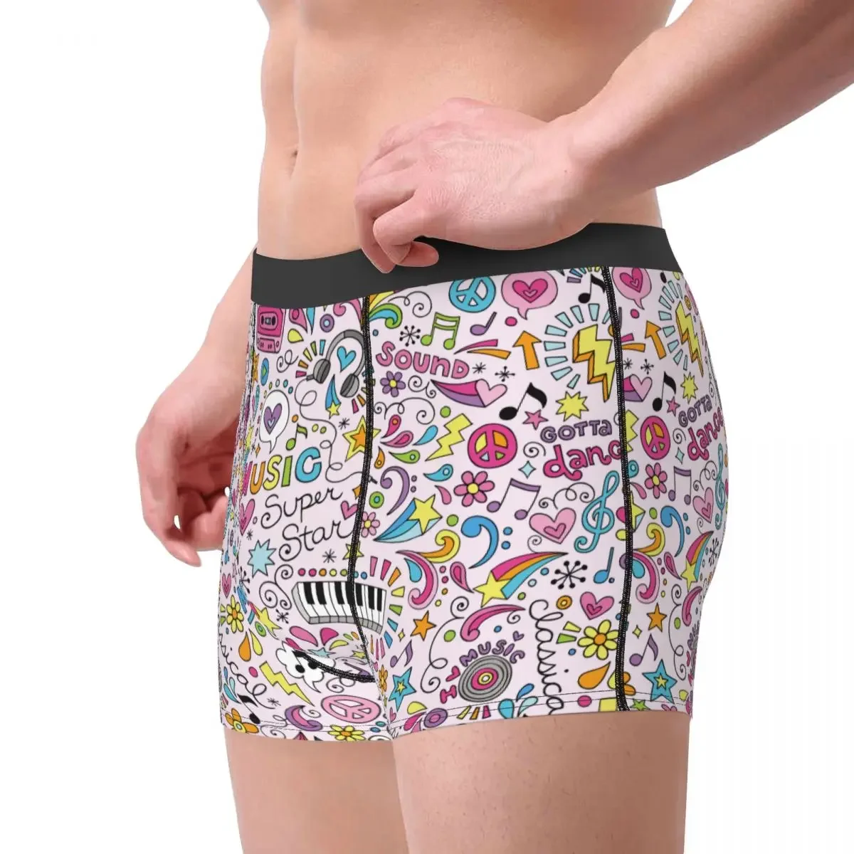 Men Music Doodles Psychedelic Rock Grunge Underwear Novelty Boxer Shorts Panties Male Breathable Underpants S-XXL