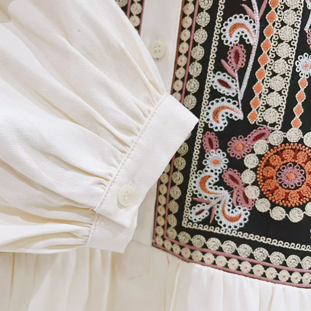 Floral bordado boho camisa feminina primavera outono tripulação pescoço retalhos designer camisas vintage topos senhora blusas elegantes 2026