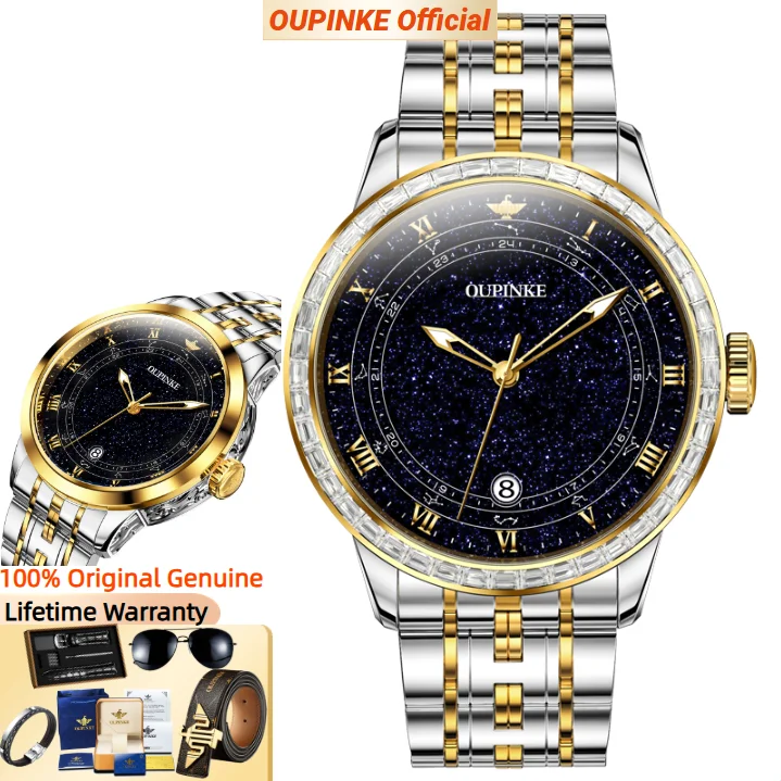 

OUPINKE Luxury Diamond Men's Watch Waterproof Luminous Automatic Time Stainless Steel Synthetic Sapphire Automatic Mechanical Wa