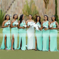 Mint Green Mermaid Bridesmaid Dresses Customized Cut-out One Shoulder Side Split Bride Maids Party Gowns Wedding Guest Dress