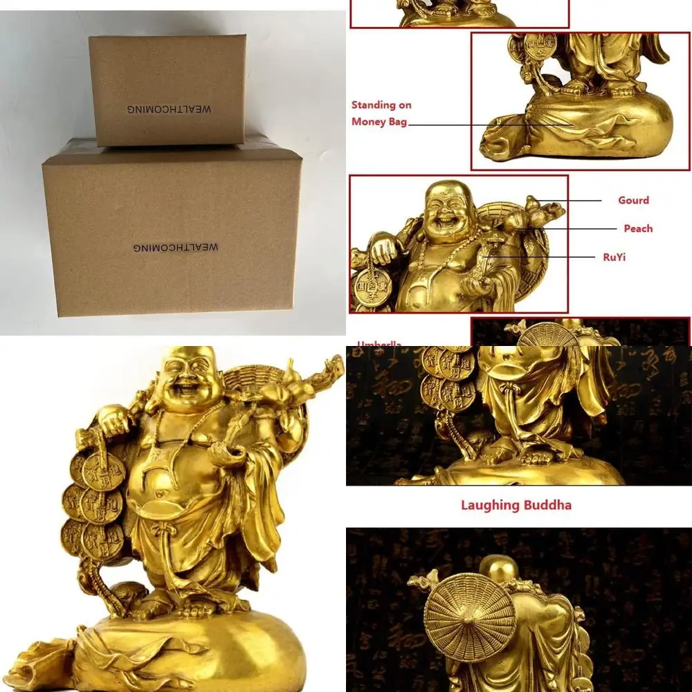 

Статуя счастливого Будды для счастья и богатства, радостный смеющийся Будда с мешком для денег, домашний декор среднего размера, идеальное новоселье