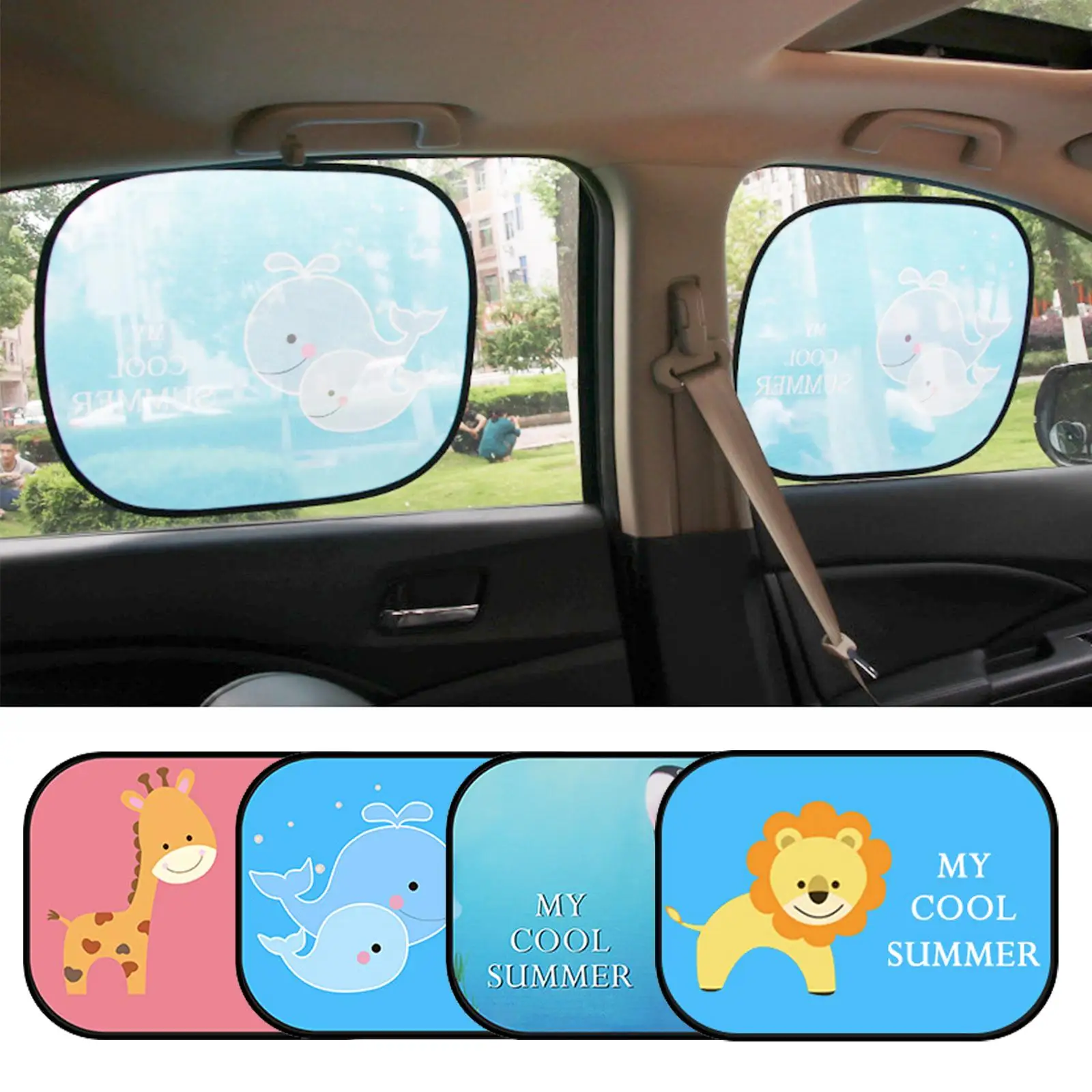 2pcs Car Side Window Sunshade Cartoon Patterned Auto Sun Shades Protector Foldable Car Cover for Baby Child Kids Car Styling