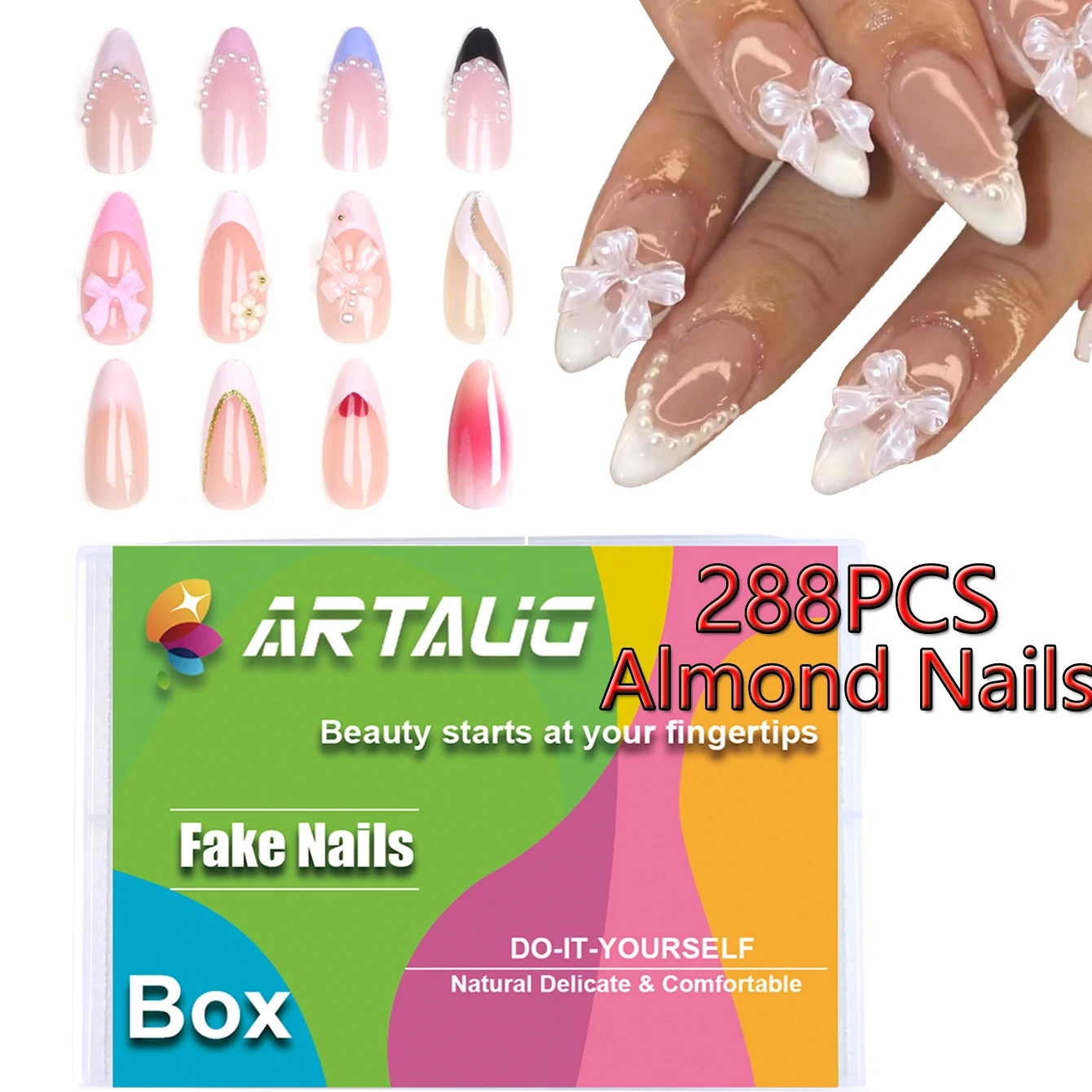 288PCS /294PCS Different Nail Art Pieces Reusable Full-Coverage Nails with 1 Jelly Gel and 1 Nail File