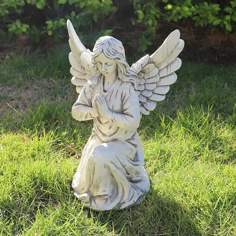 Figura ángel arrodillado resina artesanal para jardín europeo - imagen 5