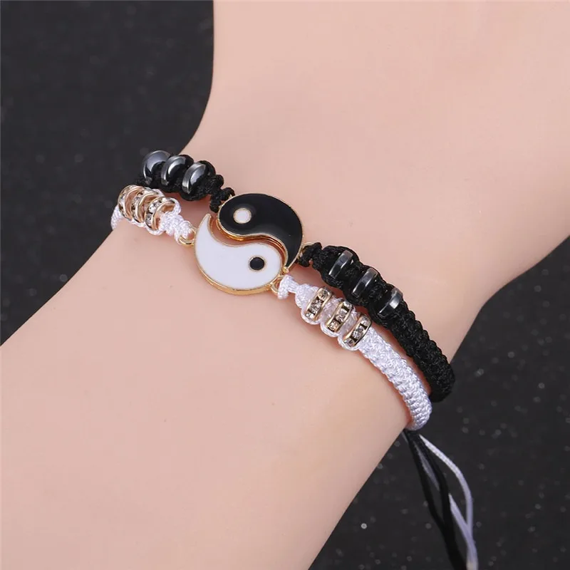 1Pair Couple Bracelet Chinese  Retro Tai Chi Gossip Banish Bad Luck Hand Woven Rope BFF Best Friend Friendship Jewelry