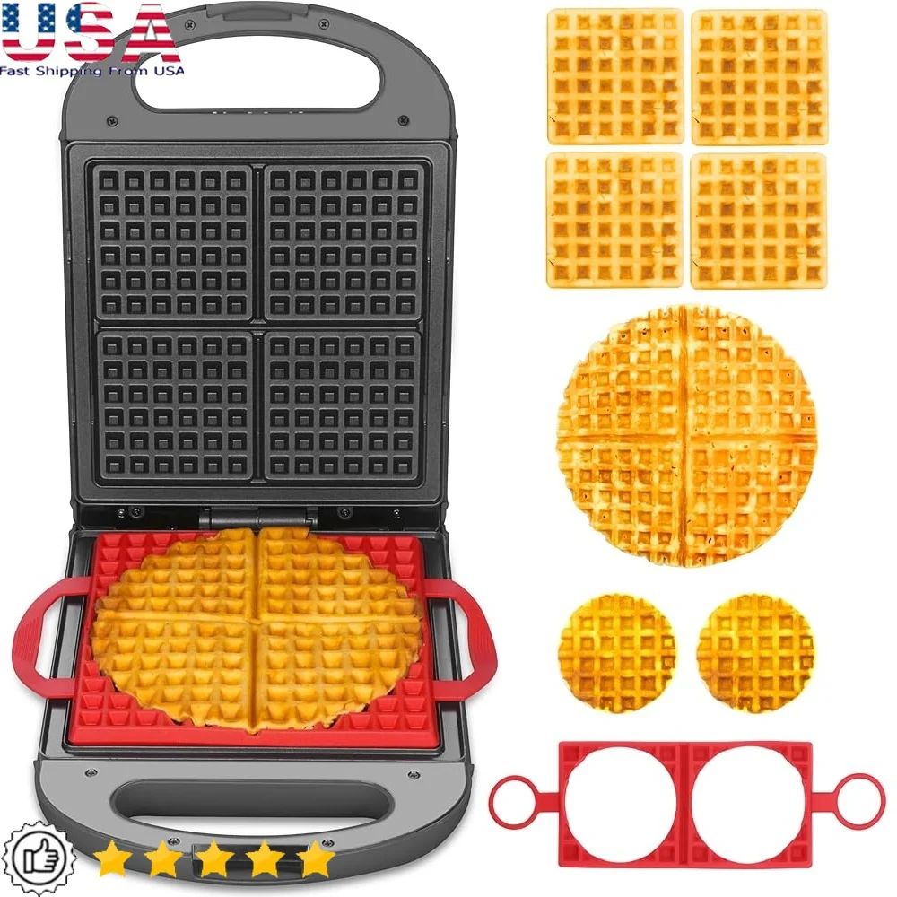 

Multi Shapes Waffle Iron Maker Nonstick Kitchen Appliance 2 Silicone Molds 180 Degree Flip Belgian Mini Waffles Efficient Easy