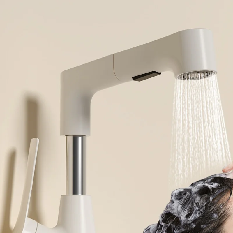

Multifunctional Solid Brass Pull Out Bathroom Faucet Height Adjustable Swivel Spout Hot Cold Tap For Washroom Vanity Sink