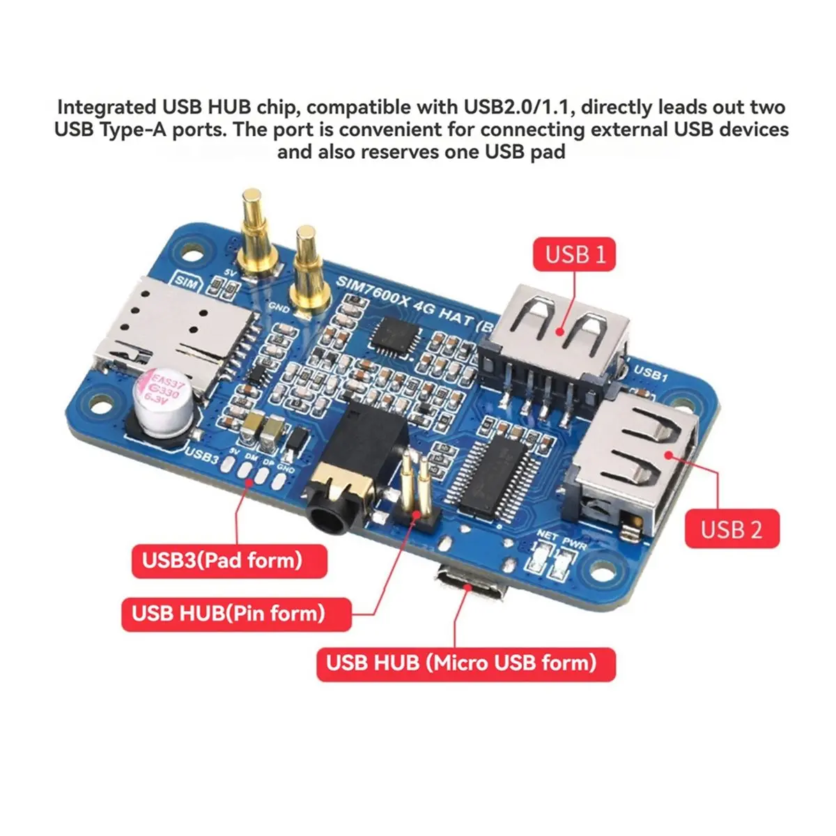 For 4G Expansion Board SIM7600G-H 4G HAT (B) LTE Cat-4 4G 3G 2G GNSS Positioning Global for RPi Zero W