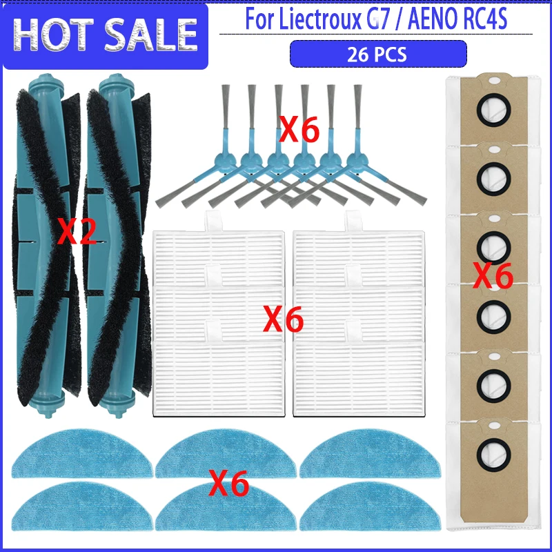 Bolsa de polvo de paño de mopa con filtro de cepillo de rodillo apta para piezas Liectroux G7/ Blaupunkt Bluebot Precision Plus/AENO RC4S/ EVOLUTION AIRO