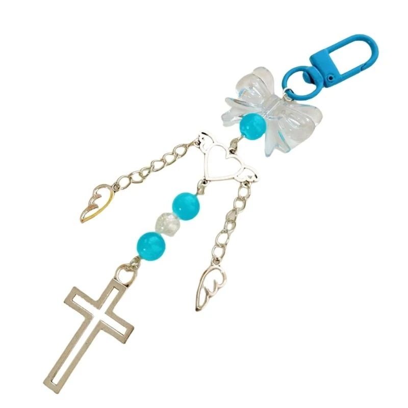 أنيقة الفراشة Bowknot Heart Termic Crosss سحر سلسلة المفاتيح في سبيكة بيضاء