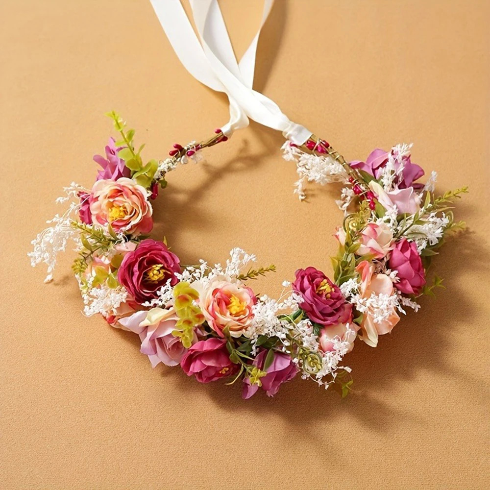 1pc Bridal Wreath Hot Selling Headwear Elegant Korean Dry Flower Hair Accessories Beach Vacation Photography Accessories