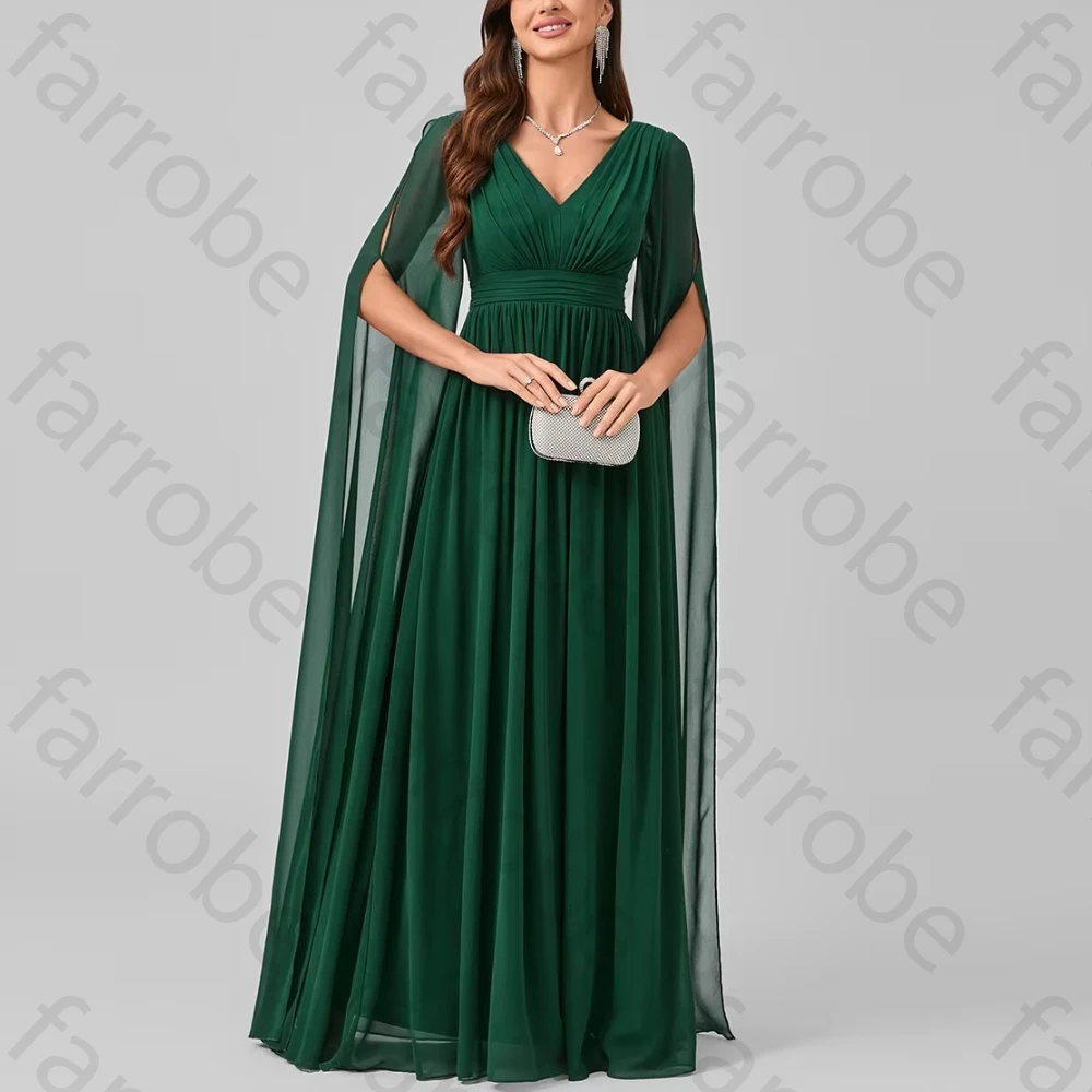 

Customized V-neck Long Flare Draping Sleeve Slim Evening Dresses Elegant Backless Celebrity Dress High Quality Prom Party Gowns