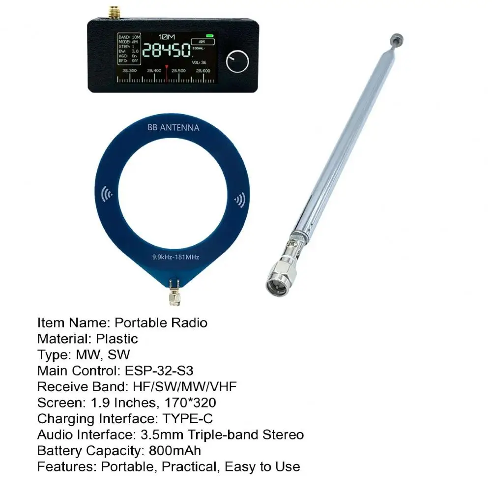 Новый карманный радиоприемник SI4732, 0,5–108 МГц, приемник, мини-радио, телескопическая антенна ESP32-S3, радио ВЧ/SW/MW/VHF