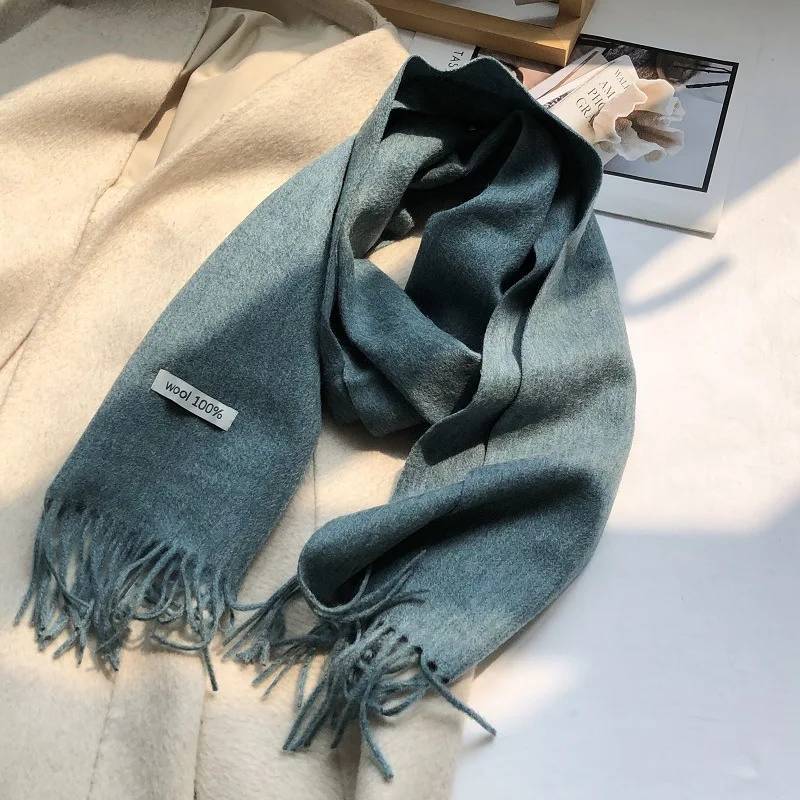 Wool 100% Australian Pure Wool Scarf Women Long Fringed Warm Cashmere Shawl Winter Warm Knitted Neck Scarf Wrap