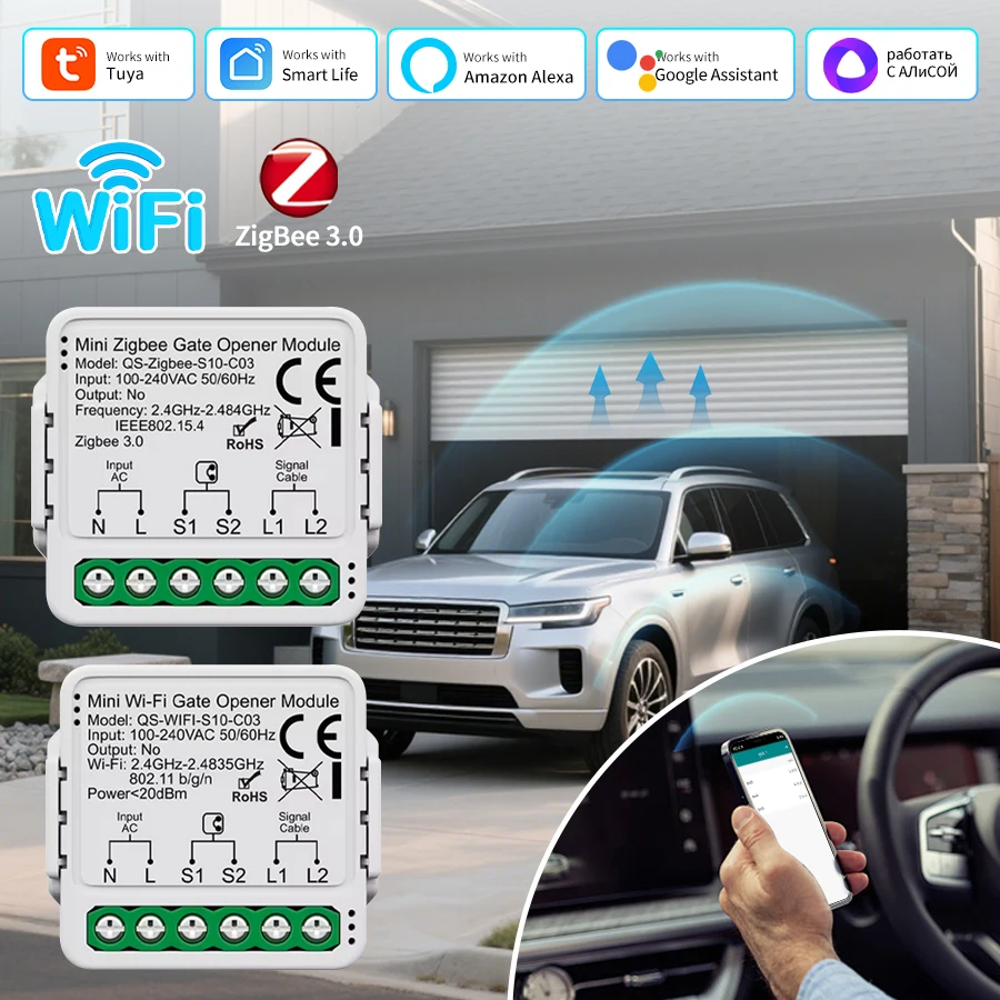 Zigbee Tuya Wifi Smart Garage Door Switch Module Gate Opener Controller Smart Life APP Voice Control Alexa Google Home Yandex